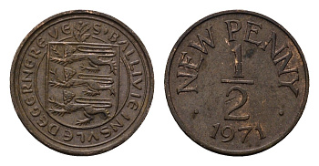 Гернси 1/2 нового пенни 1971 Елизавета II (1952-2022), герб KM 20 бронза 4682-463