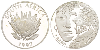 ЮАР 1 ранд 1997 Женщина Южно-Африканской Республики, тираж 2.329 экземпляров KM 181 серебро PROOF 443-313