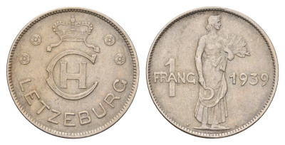 Люксембург 1 франк 1939 год-тип KM 44 медно-никель 4675-745
