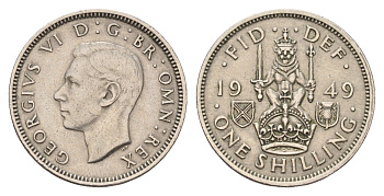 Великобритания 1 шиллинг 1949 Георг VI (1936-1952), Шотландский герб KM 877, Spink 4109 медно-никель 4116-654
