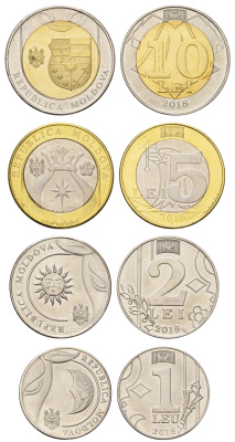 Молдавия (Молдова) набор из 4 монет (1, 2, 5 и 10 лей (леев)) 2018 год-тип KM 153, 154, 155 и 156 UNC 216-331-334