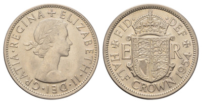 Великобритания 1/2 кроны 1954 Елизавета II (1952-2022) KM 907, Spink 4145 медно-никель UNC 51-1426