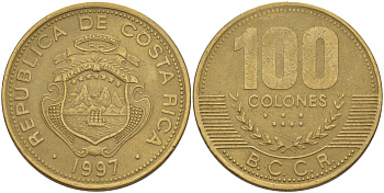 Коста-Рика 100 колон 1997 B.C.C.R. KM 230а латунь 82-232