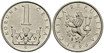 Чехия 1 крона 1996 KM 7 сталь плакированная никелем 4167-123