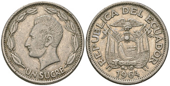 Эквадор 1 сукре 1964 KM 78b сталь плакированная никелем 4511-356