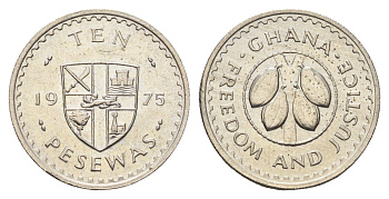 Гана 10 песев 1975 KM 16 медно-никель UNC 4666-612