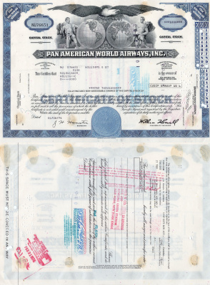 США, Pan American World Airwaysсертификат на 100 акций1974бумага5553-20-2