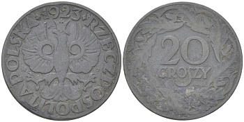 Польша 20 грошей 1923 w, Германская оккупация, вторая мировая война KM 37, Parchimowicz 11 цинк 4613-847