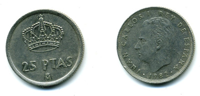 Испания 25 песет 1982 Хуан Карлос I (1975-2014) KM 824 медно-никель 51-5122