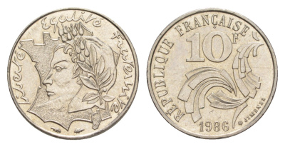 Франция 10 франков 1986 Свобода, Равенство, Братство KM 959 никель UNC 4636-257