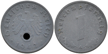 ГЕРМАНИЯ 1 РЕЙХСПФЕННИГ 1942 A KM 97, J. 369 цинк 188-1037