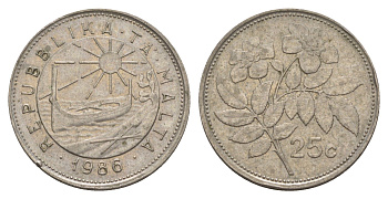 Мальта 25 центов 1986 шиповник вечнозелёный KM 80 медно-никель 4650-637