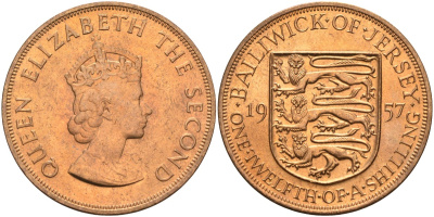 Джерси 1/12 шиллинга 1957 Елизавета II (1952-2022) KM 21 бронза aUNC 4367-332