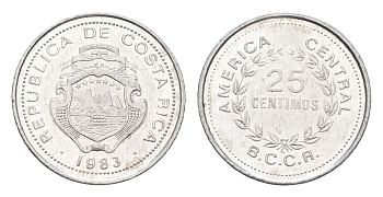 Коста-Рика 25 сентимо 1983 KM 188.3 алюминий aUNC 4664-745