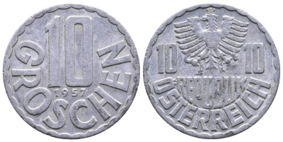 Австрия 10 грошей 1957 KM 2878 алюминий 26-1438