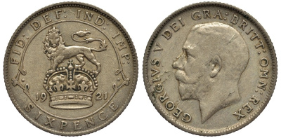 Великобритания 6 пенсов 1921 Георг V (1910-1936) KM 815а.1, Spink 4024 серебро 4538-152
