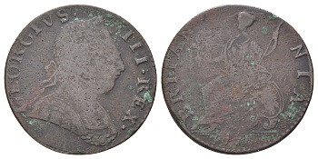 Великобритания 1/2 пенни 1770-1775 Георг III (1760-1820) KM 601, Spink 3774 медь 4707-912