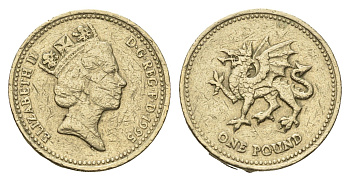 Великобритания 1 фунт 1995 Елизавета II (1952-2022), год-тип KM 969, Spink 4338 никель латунь 4695-834