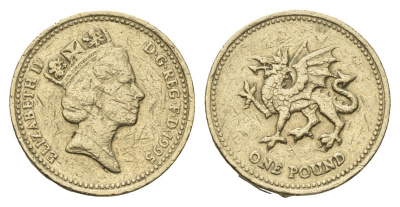 Великобритания 1 фунт 1995 Елизавета II (1952-2022), год-тип KM 969, Spink 4338 никель латунь 4695-834