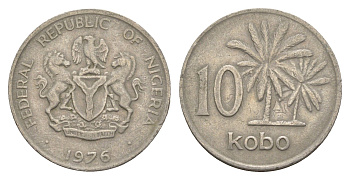 Нигерия 10 кобо 1976 пальмы KM 10.1 медно-никель 4650-1231