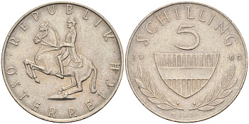 Австрия 5 шиллингов 1969 KM 2889a медно-никель 4116-946