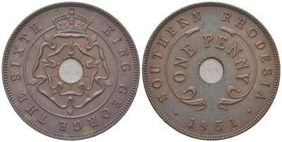 Южная Родезия 1 пенни 1951 Георг VI (1936-1952) KM 25 бронза aUNC 4616-116