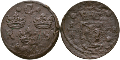 Швеция 1/4 эре 16хх Кристина (1632-1654) медь 4168-113