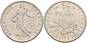 ФРАНЦИЯ 1/2 ФРАНКА 1973 KM 931.1 никель 187-123