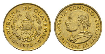 Гватемала 1 сентаво 1970 Бартоломео де лас Касас KM 265 латунь UNC 4655-853