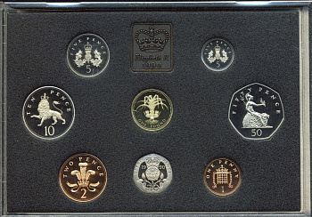 Великобритания набор из 8 монет 1990 в пластике, с сертификатом, в оригинальной коробке Spink PS45 PROOF 4-5-4-14