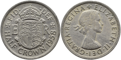 Великобритания 1/2 кроны 1958 Елизавета II (1952-2022) KM 907, Spink 4145 медно-никель 4389-511