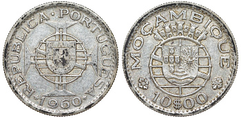 Португальский Мозамбик 10 эскудо 1960 KM 79 серебро 51-2953