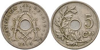 Бельгия 5 сантимов 1914 Belgen KM 67 медно-никель    4598-853