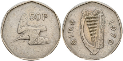 Ирландия 50 пенсов 1970 Вальдшнеп KM 24 медно-никель 4394-1231