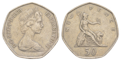 Великобритания 50 пенсов 1969 Елизавета II (1952-2022) KM 913, Spink 4223 медно-никель 4634-541