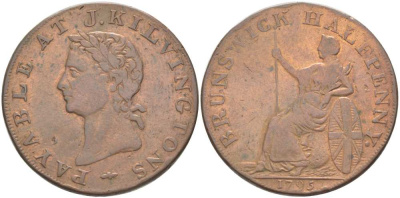 Великобритания 1/2 пенни 1795 Миддлсекс - Килвингтон Dalton & Hamer 346 медь 1518-1442