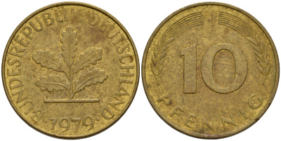 ФРГ 10 пфеннигов 1979 J J. 383, KM 108 сталь плакированная латунью    4603-451
