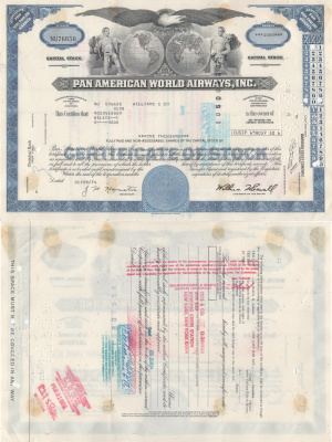 США, Pan American World Airwaysсертификат на 100 акций1974бумага5553-19-2