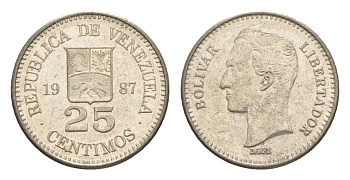 Венесуэла 25 сентимо 1987 Симон Боливар Y 50.2 никель 4580-565
