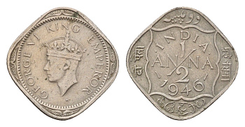 Британская Индия 1/2 анны 1946 Георг VI (1936-1952) KM 535 медно-никель 3334-1241