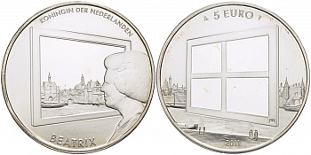 НИДЕРЛАНДЫ 5 ЕВРО 2011 ЖИВОПИСЬ НИДЕРЛАНДОВ, ДИАМЕТР 33 ММ., ВЕС 15,5 ГР., ТИРАЖ 12500 ЭКЗ. серебро PROOF 05-041-11