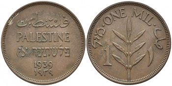 Израиль, Палестина 1 милс 1939 Британская администрация KM 1 бронза 4448-525