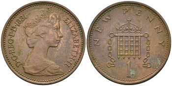 Великобритания 1 пенни 1981 Елизавета II (1952-2022) KM 915, Spink 4237 (B1) бронза 4115-715
