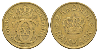 Дания 2 кроны 1925 HCN; GJ, Кристиан X (1912-1947) KM 825 алюминиевая бронза    115-412