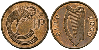 Ирландия 1 пенни 2000 мифологическая птица лира KM 20a сталь плакированная медью 4138-912