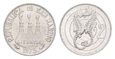 Сан-Марино 2 лиры 1975 Любовь у животных KM 41 алюминий UNC 4647-166