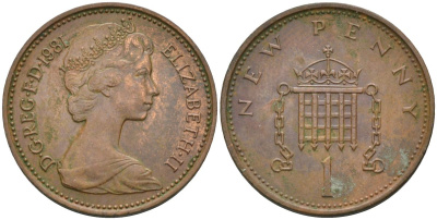 Великобритания 1 пенни 1981 Елизавета II (1952-2022) KM 915, Spink 4237 (B1) бронза 4115-715