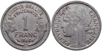 ФРАНЦИЯ 1 ФРАНК 1946 KM 885а.1 алюминий 23-1056