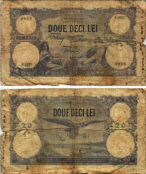 РУМЫНИЯ 20 ЛЕЙ 1921 3 НОЯБРЯ 1921 Pick 20 бумага 00-00
