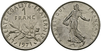 Франция 1 франк 1971 сеятель KM 925 никель 4135-832